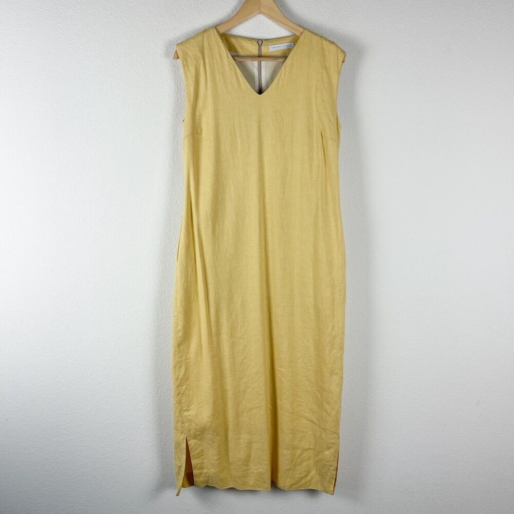 Fabiana Filippi Linen Blend Dress Womens XS Yellow Midi Sleeveless V-Neck Italy